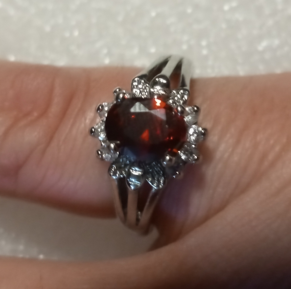 Avon Silver Ring with Red Gemstone